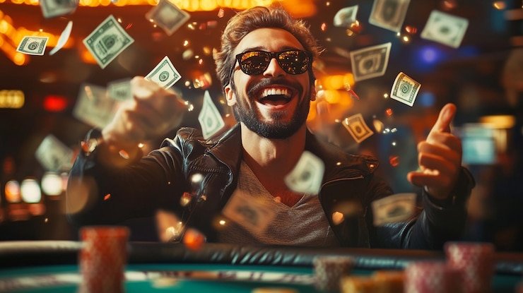 Pengguna membaca bonus sambutan di ponsel